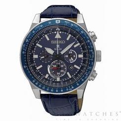 Seiko Watches : SSC611P1 Solar Chronograph Date Black Leather Men Watch