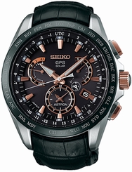 Seiko Watches : SSE061J1 GPS Solar Chronograph Date Black Leather Men Watch