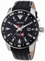 Seiko Watches : SUN015P2 Kinetic GMT Date Black Leather Men Watch
