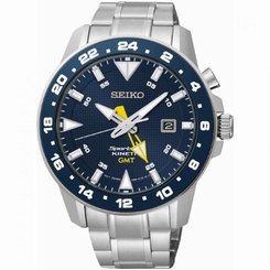 Seiko Watches : SUN017P1 Kinetic GMT Blue Dial Date Stainless Steel Men Watch