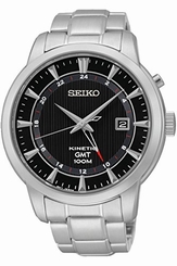 Seiko Watches : SUN033P1 Kinetic GMT Black Dial Date Stainless Steel Men Watch