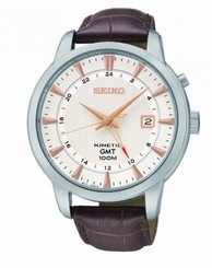 Seiko Watches : SUN035P1 Kinetic GMT Date Brown Leather Men Watch