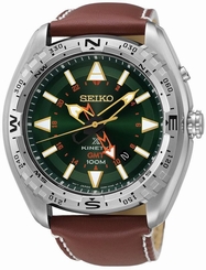 Seiko Watches : SUN051P1 Kinetic GMT Green Dial Date Brown Leather Men Watch