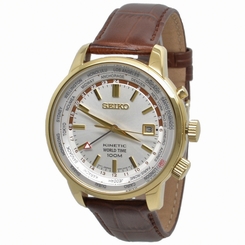 Seiko Watches : SUN070P1 Kinetic World Time Date Brown Leather Men Watch