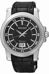 Seiko Watches : SUR015P2 Quartz Roman Numerals Dial Date Black Leather Men Watch