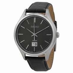 Seiko Watches : SUR023P2 Quartz Analog Date Black Leather Men Watch