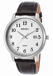 Seiko Watches : SUR113P1 Quartz Analog Date Black Leather Men Watch