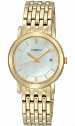 Seiko Watches : SXDB94P1 Quartz Mother of Pearl Dial Date Gold Tone Stainless Steel Women Watch