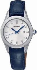 Seiko Watches : SXDF69P1 Quartz White Dial Date Dark Blue Leather Women Watch