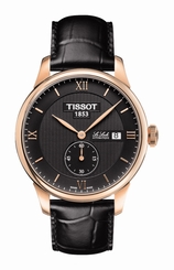 Tissot Watches : T006.428.36.058.01 Automatic Small Second Date Rose Gold PVD Case Black Leather Men Watch