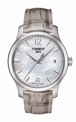 Tissot Watches : T063.210.17.117.00 Quartz Mother of Pearl Dial Date Gray Leather Women Watch