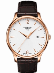 Tissot Watches : T063.610.36.037.00 Rose Gold Plated Leather Quartz Men Watch