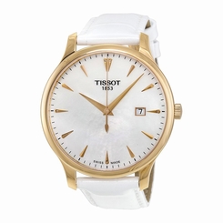 Tissot Watches : T063.610.36.116.01 White Mother Of Pearl Dial Fixed Rose Gold-tone Band Men Watch