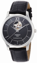 Tissot Watches : T063.907.16.058.00 Powermatic 80 Black Open-Heart Dial Balck Leather Men Watch