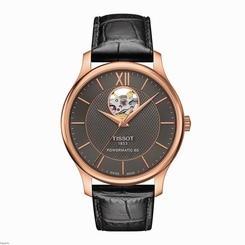 Tissot Watches : T063.907.36.068.00 Powermatic 80 Open Heart Dial Black Leather Men Watch