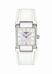 Tissot Watches : T090.310.66.116.00 Quartz Mother of Pearl Diamond Dial Diamond Case White Leather Women Watch
