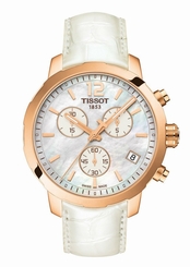Tissot Watches : T095.417.36.117.00 Quartz Chronograph Date Mother of Pearl Dial White Leather Women Watch