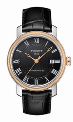 Tissot Watches : T097.407.26.053.00 Powermatic 80 Roman Numerals Dial Date Black Leather Men Watch