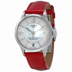 Tissot Watches : T099.207.16.118.00 Chemin Des Tourelles Powermatic 80 Date Red Leather Women Watch