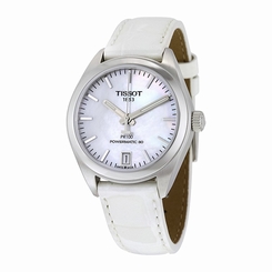 Tissot Watches : T101.207.16.111.00 Powermatic 80 Mother of Pearl Dial Date White Leather Women Watch
