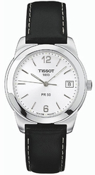 Tissot Watches : T34.1.421.32 Battery Operated Quartz Brushed With Polished Stainless Steel Silver Dial Black Leather Band Men Watch