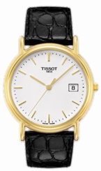 Tissot Watches : T71.3.429.11 Battery Operated Quartz Solid 18k Gold White Dial Black Leather With Crocodile Pattern Band Men Watch