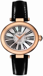 Tissot Watches : T917.307.76.113.01 Automatic Mother of Pearl Dial Date 18ct Rose Gold Case Black Leather Women Watch