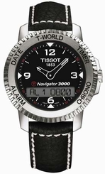 Tissot Watches : T96.1.428.52 Battery Operated Quartz Brushed And Polished Titanium Black Digital & Analog Dial Black Leather Band Men Watch