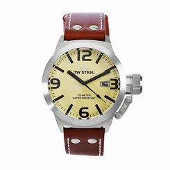 Tw Steel Watches : TW1 Quartz Date Leather Strap 45mm Canteen Men Watch