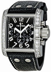 TW Steel Watches : TW15 Quartz Chronograph Black Dial Date Crystal Bezel Black Leather Men Watch