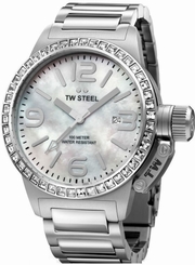 TW Steel Watches : TW302 Quartz Mother Of Pearl Dial Date Swarovski Crystal Bezel Stainless Steel Women Watch