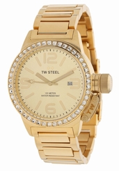 TW Steel Watches : TW309 Quartz Gold Tone Dial Date Crystal Bezel PVD Plated Gold Tone Stainless Steel Women Watch