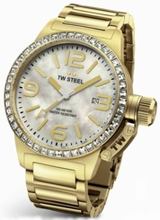 TW Steel Watches : TW310 Quartz Mother Of Pearl Dial Date Crystal Bezel PVD Plated Gold Tone Stainless Steel Women Watch