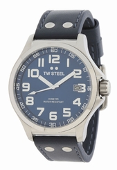 TW Steel Watches : TW400 Quartz Blue Dial Date Blue Leather Men Watch