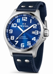 TW Steel Watches : TW401 Quartz Blue Dial Date Blue Leather Men Watch