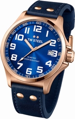 TW Steel Watches : TW404 Sunray Blue Dial Fixed Rose Gold Pvd Band Men Watch