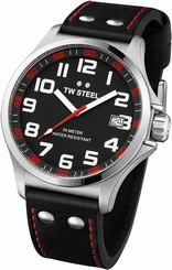 TW Steel Watches : TW410 Black Dial Leather Band Men Watch