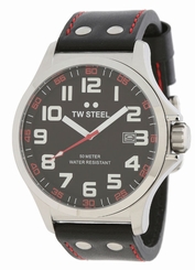 TW Steel Watches : TW411 Quartz Black Dial Date Black Leather Men Watch