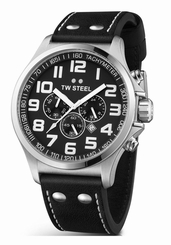 TW Steel Watches : TW412 Quartz Chronograph Date Black Leather Men Watch