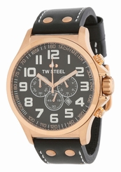 TW Steel Watches : TW419 Quartz Chronograph Black Dial Date PVD Plated Rose Gold Tone Bezel Black Leather Men Watch
