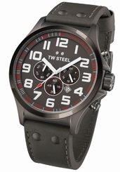 TW Steel Watches : TW422 Quartz Chronograph Gray Dial Date PVD Plated Titanium Bezel Gray Leather Men Watch