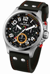 TW Steel Watches : TW433 Quartz Chronograph Black Dial Date Black Leather Men Watch