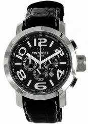TW Steel Watches : TW50 Quartz Chronograph Black Dial Date Black Leather Men Watch