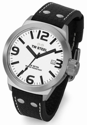 TW Steel Watches : TW621 Quartz White Dial Date Black Leather Men Watch