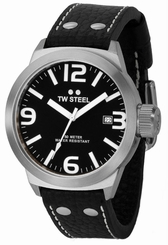 TW Steel Watches : TW622 Quartz White Dial Date Black Leather Men Watch