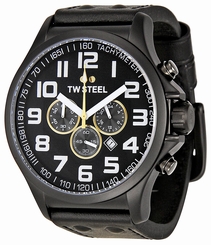 TW Steel Watches : TW678 Black Dial Chronograph Date Black Leather Men Watch