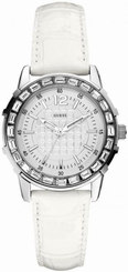 Guess Watches : U0019L1 Quartz Analog White Leather Strap Women Watch