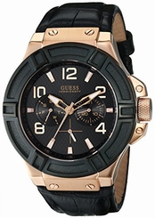 Guess Watches : U0040G5 Quartz Multifunction Dial Black Leather Men Watch
