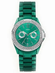 Guess Watches : U0062L3 Quartz Multifunction Dial Crystal Bezel Green Plastic Women Watch