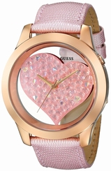 Guess Watches : U0113L5 Quartz Heart Shaped Crystal Dial Pink Leather Women Watch